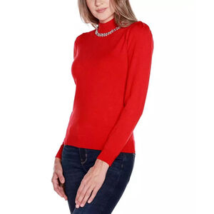 Belldini Plus Size 3X Red w/ Crystal Embellished Mock Neck Sweater NWT